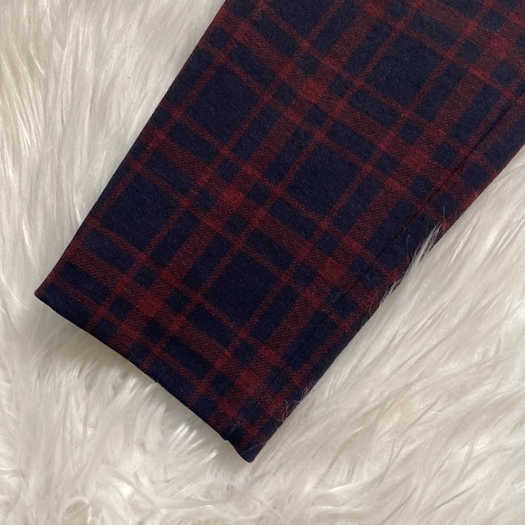 Talbots Legging Burgundy Navy Ponte Plaid Windowpane Ankle Pants Size MP - Picture 3 of 7